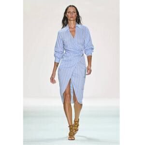 Veronica Beard Afton Blue Stripe Cotton Wrap Effect Shirtdress Dress Tuckernuck